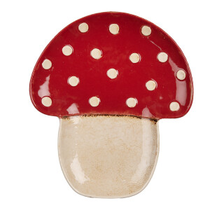 Platou Ciupercuta ceramica bej rosie 21x22x3 cm