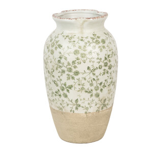 Vaza flori ceramica bej verde Summer 21x37 cm