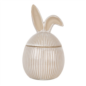 Ou decorativ Paste ceramica alba bej 12x12x21 cm