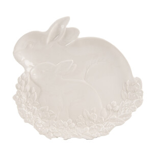 Platou ceramica alba Iepurasi 24x23x2 cm
