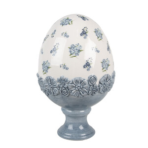  Ou decorativ Paste ceramica alba albastra 12x19 cm