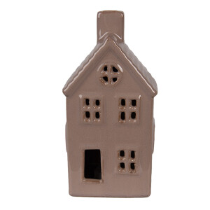 Casuta decorativa ceramica maro cu led 8x6x15 cm
