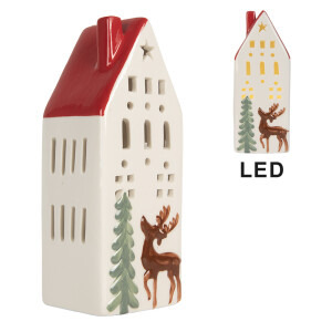 Casuta Craciun ceramica multicolora cu led 7x6x19 cm