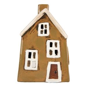 Candela Craciun Casuta ceramica maro alba 12x8x18 cm