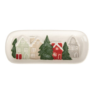 Platou Craciun ceramica multicolora 30x12x3 cm