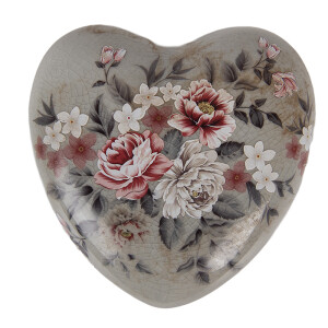 Decoratiune Inimioara ceramica multicolora Flori 11x11x4 cm