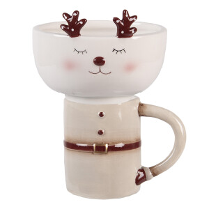 Set cana, bol Craciun Ren ceramica multicolora 12x12x18 cm / 250 ml / 250 ml