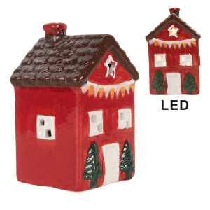 Casuta Craciun ceramica multicolora cu led 6x6x10 cm