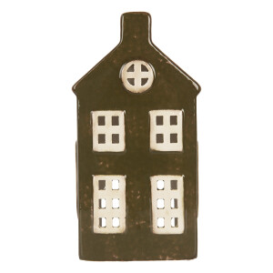 Candela Casuta Craciun ceramica verde crem 8x6x16 cm