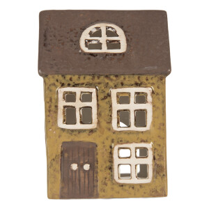 Candela Casuta Craciun ceramica verde crem maro 10x7x14 cm