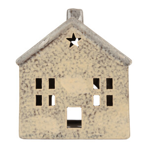 Candela Casuta Craciun ceramica bej 13x8x15 cm