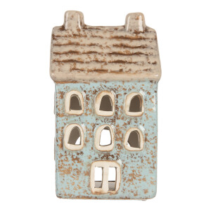 Candela Casuta Craciun ceramica albastra maro 8x7x15 cm