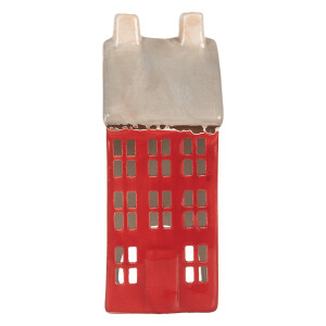 Candela Casuta Craciun ceramica rosie bej 7x7x18 cm