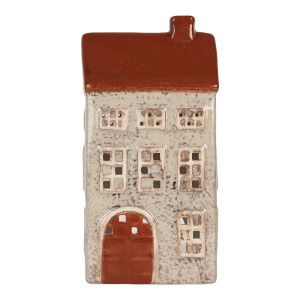 Candela Casuta Craciun ceramica bej rosie 12x8x24 cm