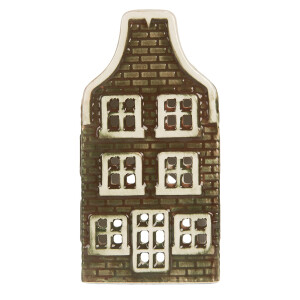 Candela Casuta Craciun ceramica verde alb 7x7x14 cm