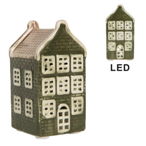 Casuta Craciun ceramica verde crem cu led 4x4x8 cm