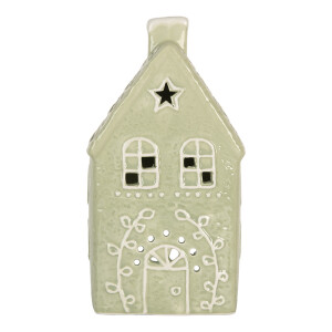 Candela Casuta Craciun ceramica alba verde 11x9x21 cm
