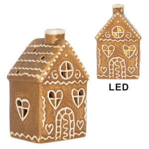 Casuta Craciun ceramica alba maro cu led 7x6x12 cm