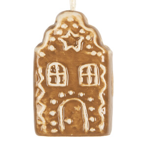 Set 3 ornamente brad Craciun ceramica maro alba 4x4x6 cm