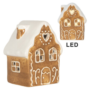 Casuta Craciun ceramica maro alba cu led 8x6x11 cm
