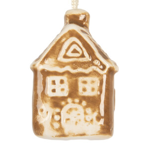 Set 3 ornamente brad Craciun ceramica maro alba 4x4x7 cm