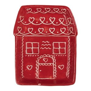 Platou Casuta Turta Dulce ceramica rosie maro 15x19x3 cm