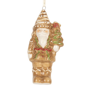Set 3 ornamente brad Mos Craciun ceramica multicolora 6x4x11 cm