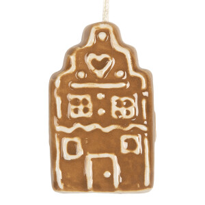 Set 3 ornamente brad Craciun Casute ceramica maro alba 4x4x6 cm