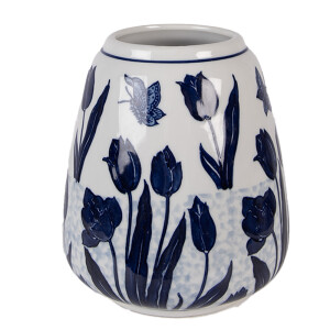 Vaza flori ceramica alba albastra Ø 16x18 cm