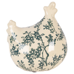 Figurina Gaina ceramica bej verde 12x11x13 cm