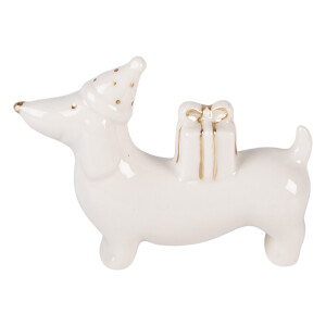 Figurina Catelus portelan alb auriu 8x2x5 cm