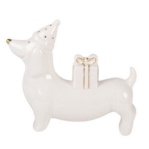 Figurina Catelus portelan alb auriu 15x4x13 cm