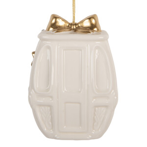 Ornament brad Craciun portelan alb auriu  5x4x11 cm
