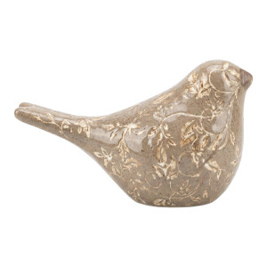 Figurina Pasare ceramica maro crem 16x7x9 cm