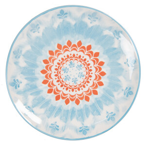 Set 5 farfurii ceramica alba albastra portocalie 21x1 cm