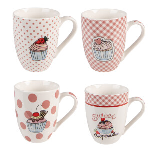 Set 4 cani portelan multicolor Briose  (4) 12x8x10 cm / 300 ml