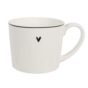 Set 6 cani ceramica alba neagra Inimioara 12x8x7 cm, 275 ml