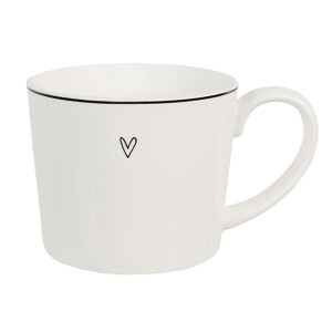 Set 6 cani ceramica alba neagra Heart 12x8x7 cm, 275 ml