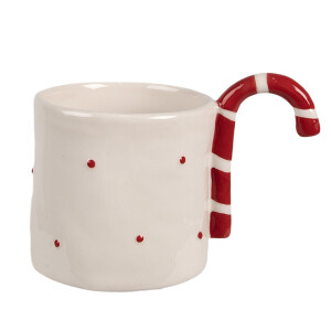 Set 4 cani Acadea ceramica alba rosie 14x9x10 cm, 325 ml