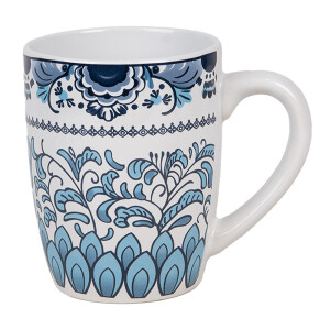 Set 6 cani ceramica alba albastra 12x8x10 cm, 300 ml