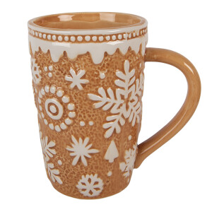 Cana Craciun ceramica alba maro Fulgi de Nea 14x10x15 cm / 575 ml
