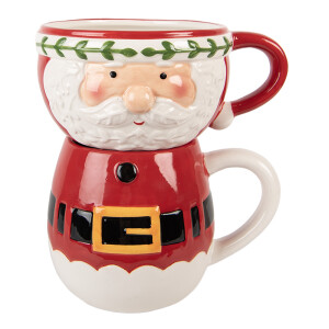 Set 2 cani Mos Craciun ceramica multicolora 15x12x17 cm / 400 ml / 500 ml