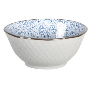 Set 6 boluri ceramica alba albastra 13x6 cm, 250 ml