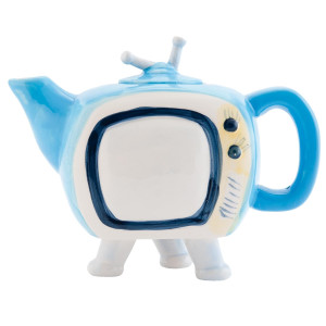 Ceainic ceramica alb albastru model televizor  18 cm x 8 cm x 14 cm