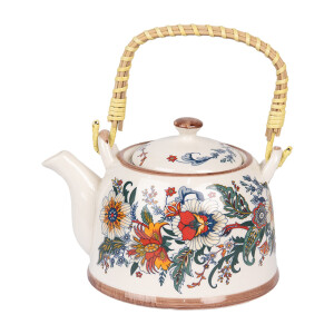 Ceainic si infuzor ceramica multicolora Flowers 18x14x12 cm, 800 ml