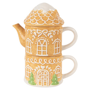 Set ceainic cana Craciun ceramica multicolora 19x12x23 cm / 550 ml / 450 ml