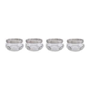 Set 4 suporturi lumanari sticla transparenta metal argintiu 6x3 cm