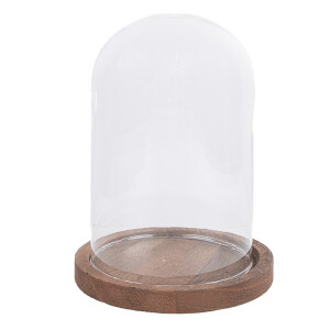 Platou decorativ lemn cu cloche sticla Ø 12x16 cm