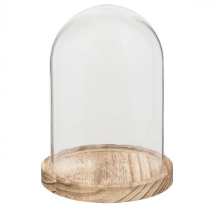 Platou decorativ lemn cupola sticla 12x17 cm