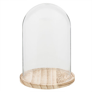 Platou decorativ lemn natur sticla transparenta 17x25 cm